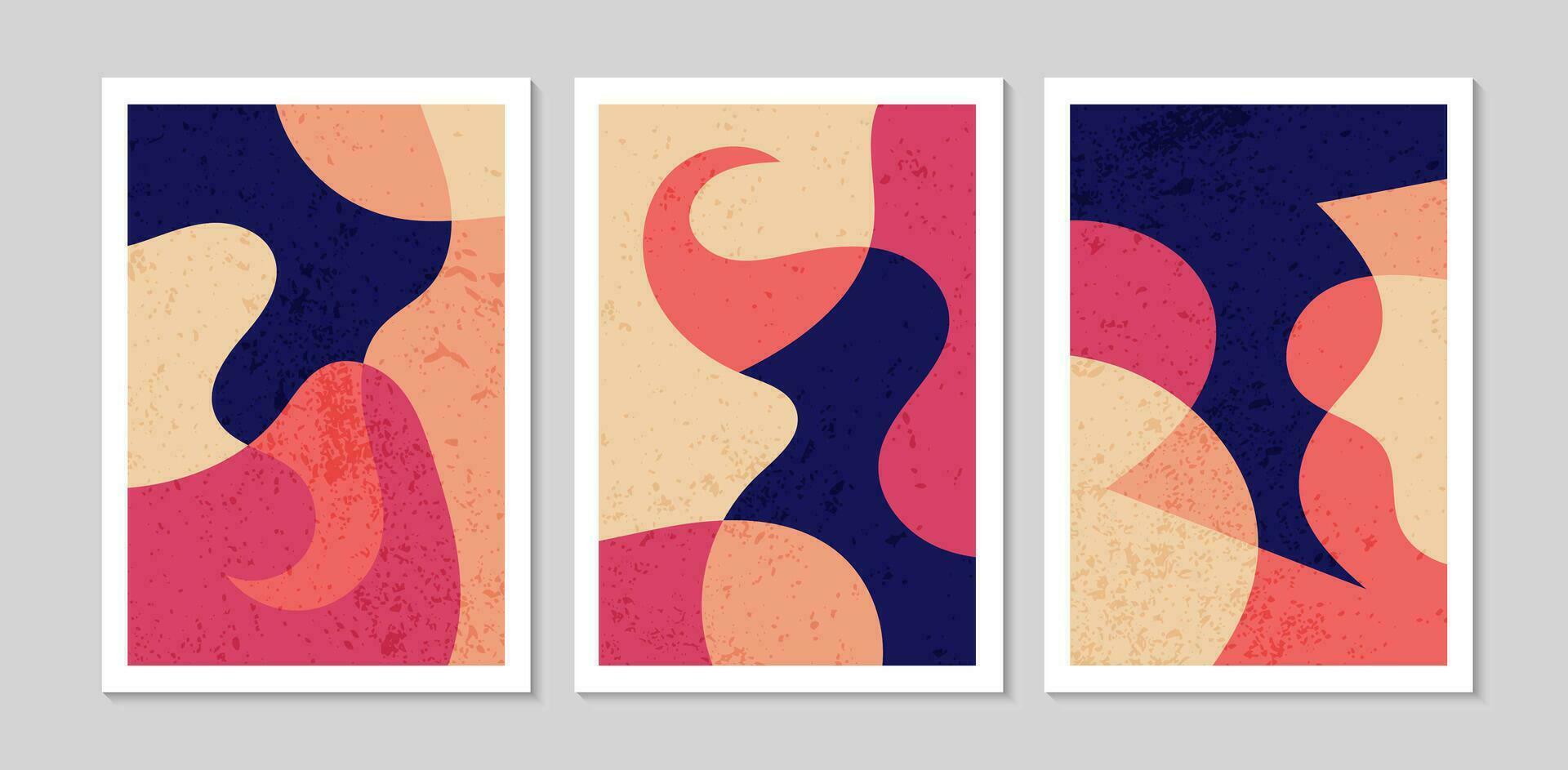 Set of abstract contemporary mid century posters with Abstract shapes. Design for wallpaper, background, wall decor, cover, print, card. Modern boho landscape minimalist art. Vector illustration.