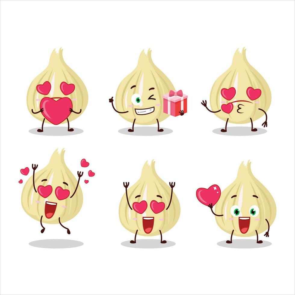 New garlic cartoon character with love cute emoticon vector