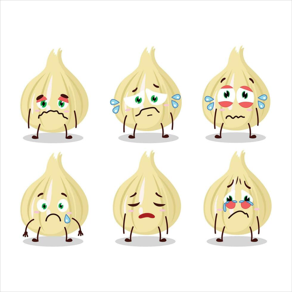 New garlic cartoon character with sad expression vector