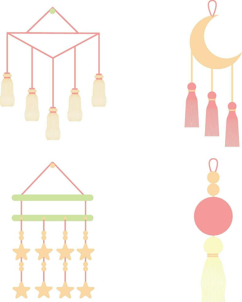 DIY Wall Hanging Decoration. In Boho Style. Macrame. Isolated Vector