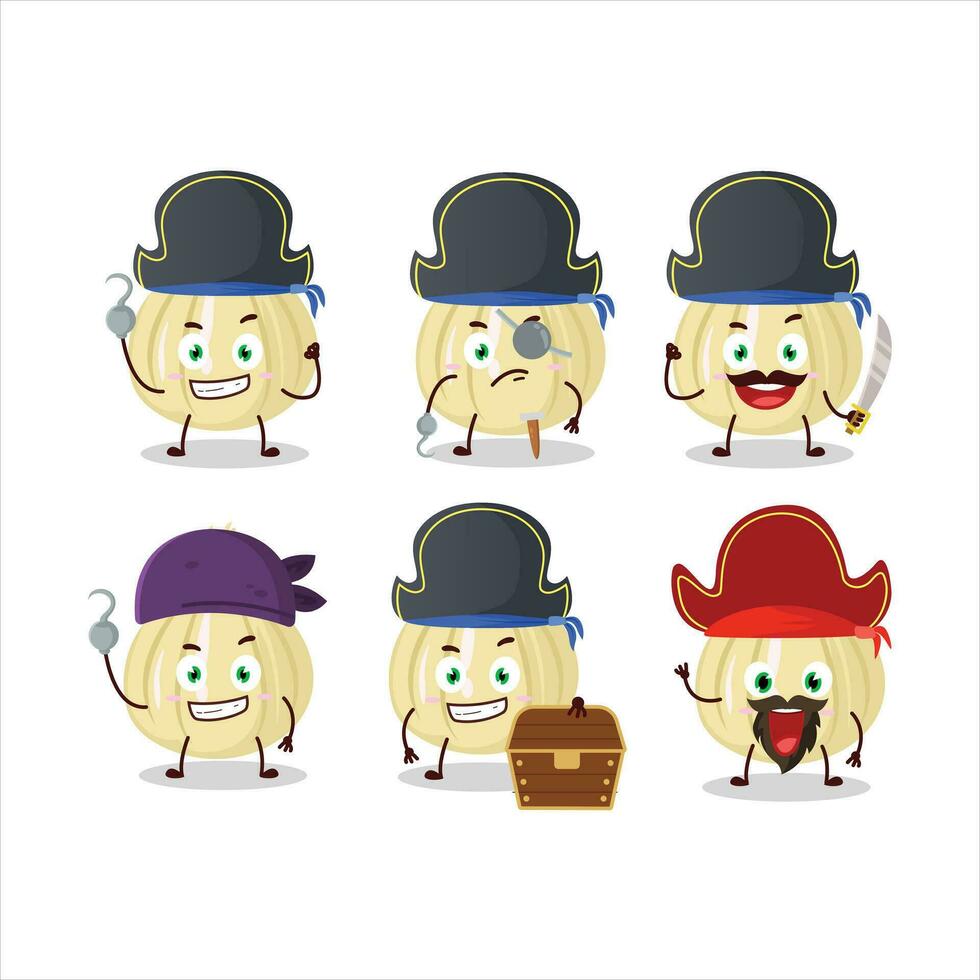 Cartoon character of new garlic with various pirates emoticons vector