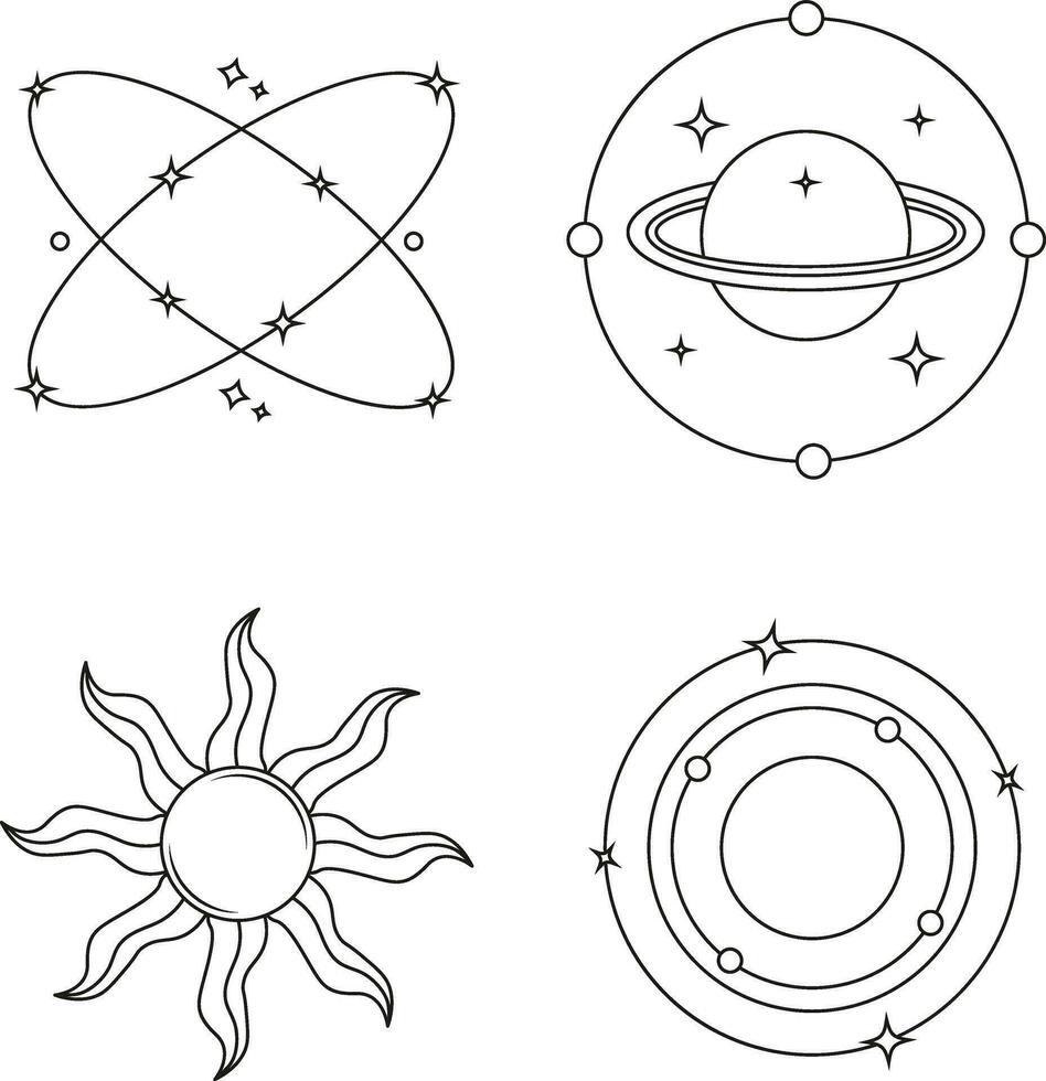 Cosmic Vintage Minimalist Shape. Trendy Line Art with Star. Isolated Vector