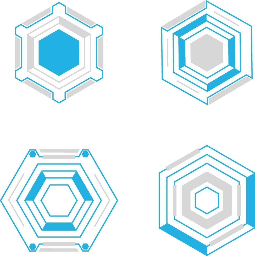 Hexagon Futuristic HUD Vector Icon Collection. Isolated On White Background