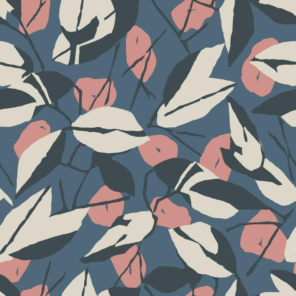 Vector leaf and branches with polka dots illustration seamless repeat pattern
