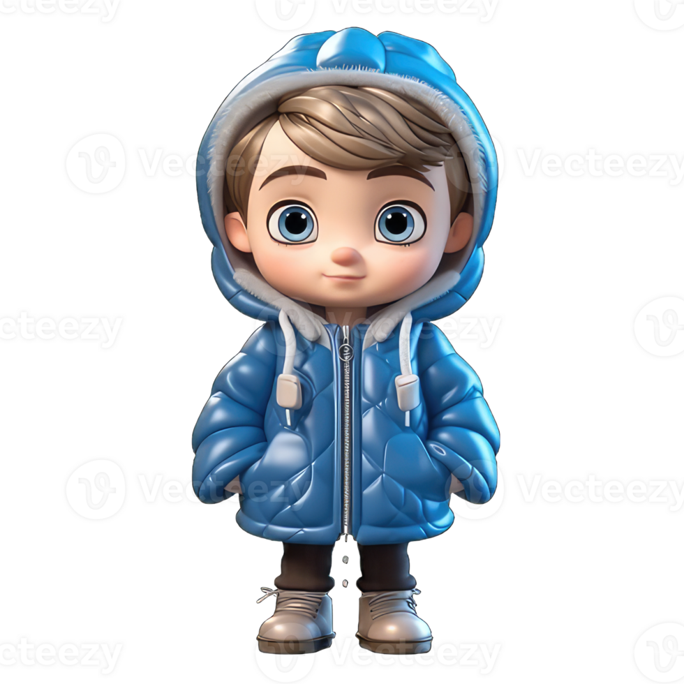 carino 3d personaggio ragazzo indossare un' inverno giacca Abiti trasparente sfondo png, inverno Bot png