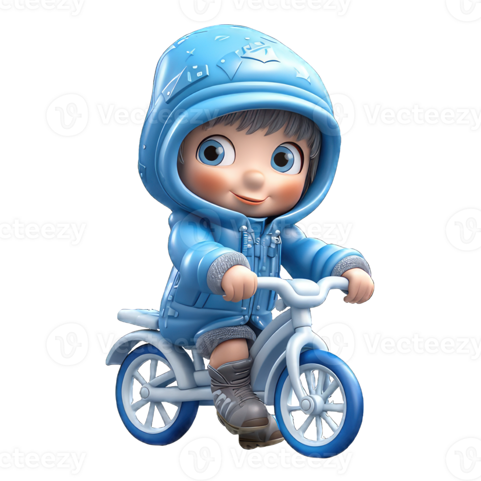 cute 3d character boy wear a jacket and ride a cycle, transparent background png