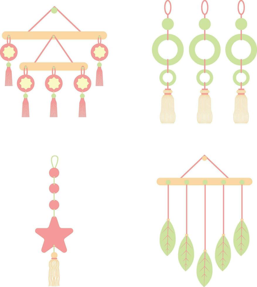 DIY Wall Hanging Decoration. In Boho Style. Macrame. Isolated Vector