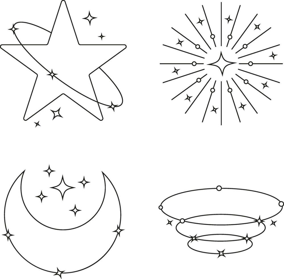 Cosmic Vintage Minimalist Shape. Trendy Line Art with Star. Isolated Vector