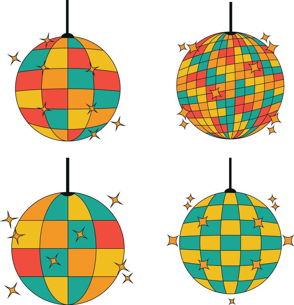 Retro Disco Ball Icon Set. Cartoon Style. 80s Party Symbol vector