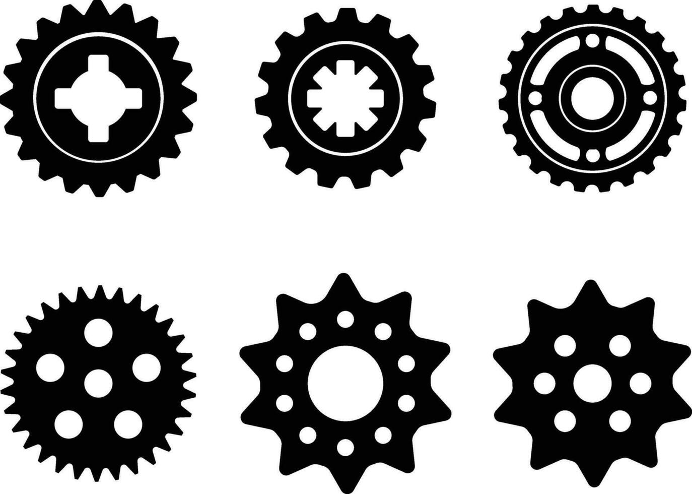 Gear Wheel Machine Icon Set. Flat Design. Isolated Black Vector