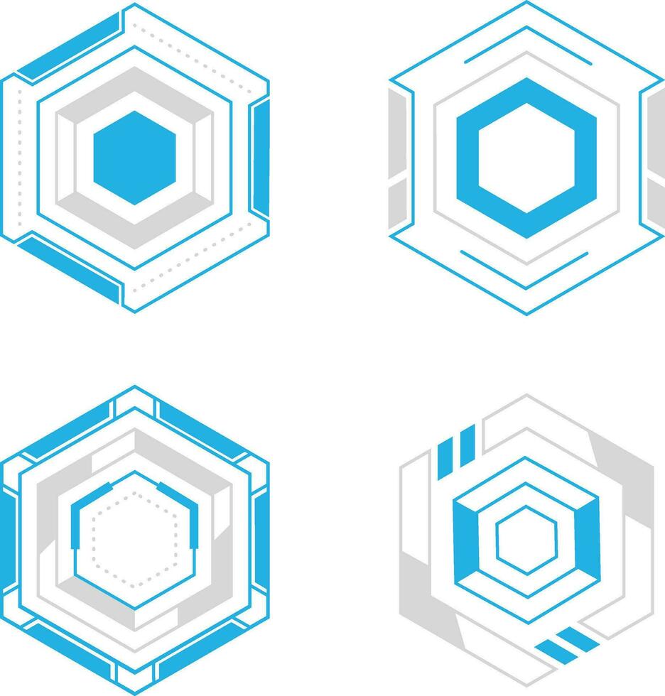Hexagon Futuristic HUD Vector Icon Collection. Isolated On White Background