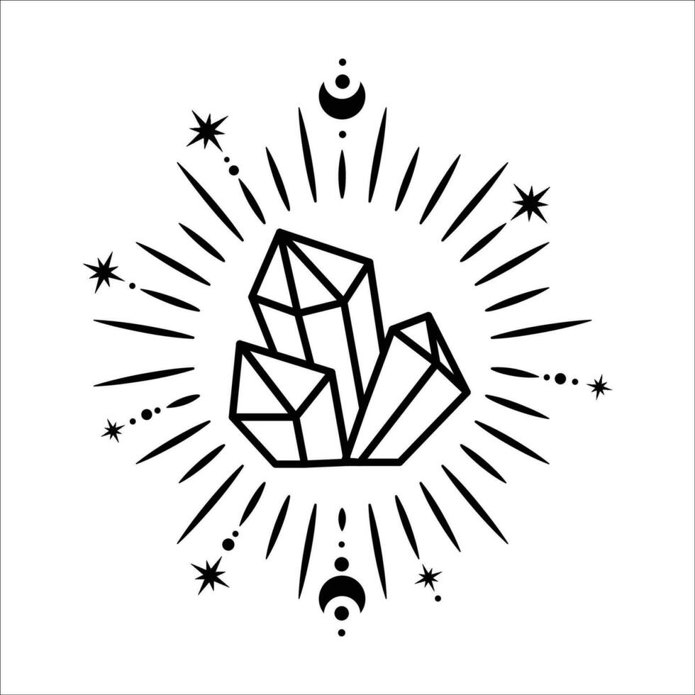 Magic crystals glow like stars. Mystic and esoteric simple icon vector