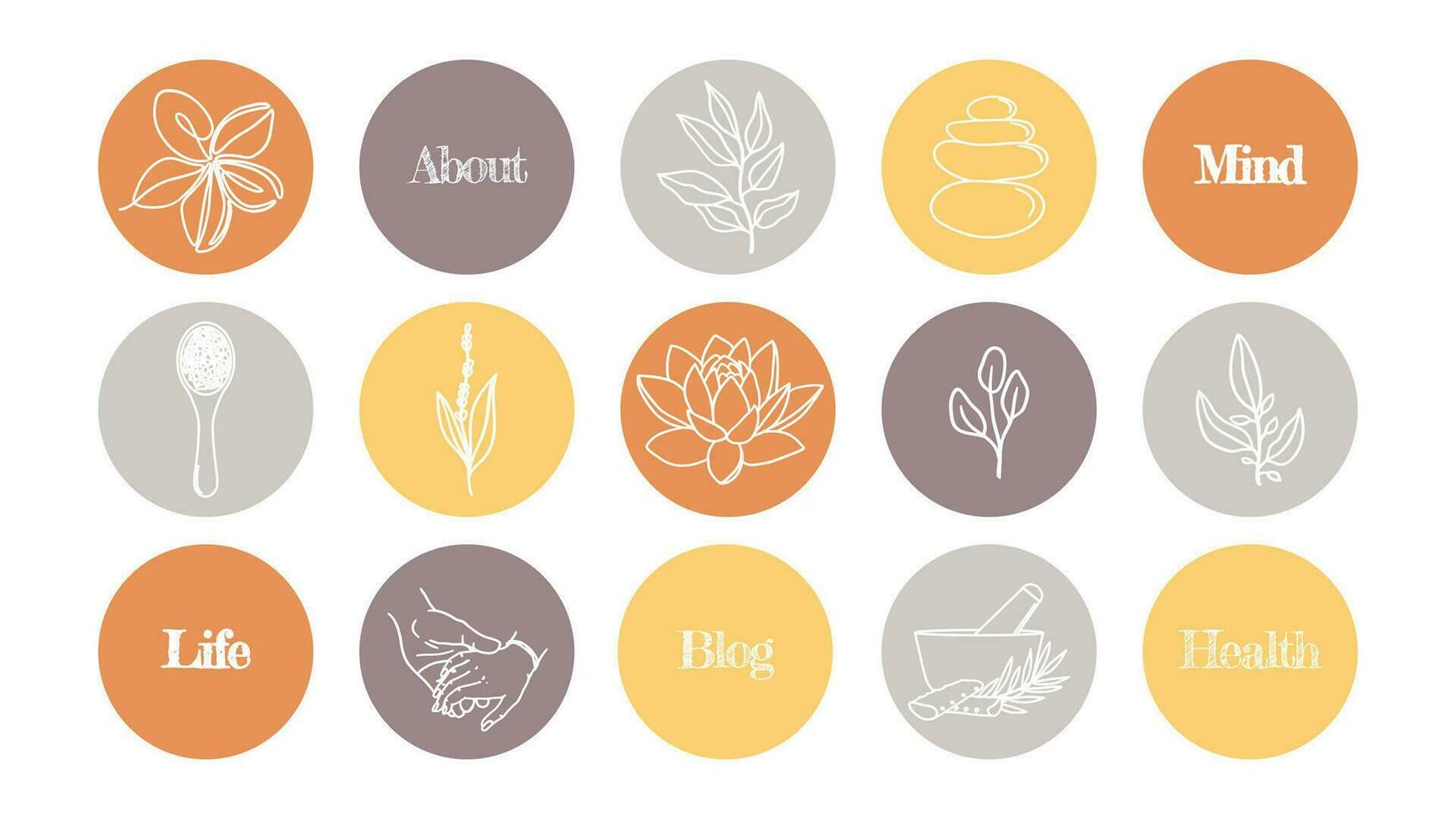 Set of bright icons of highlights for social networks. of icons for a blog about cosmetics, medicine and mental health. vector