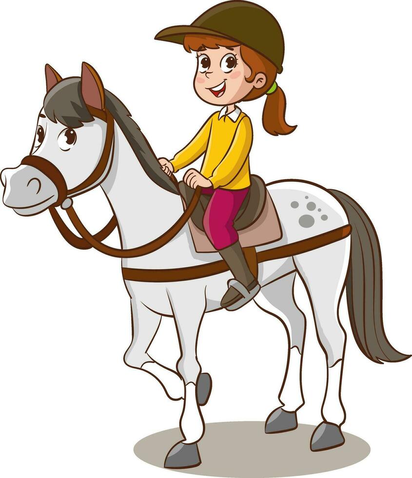 Vector Illustration Of Child Riding Horse