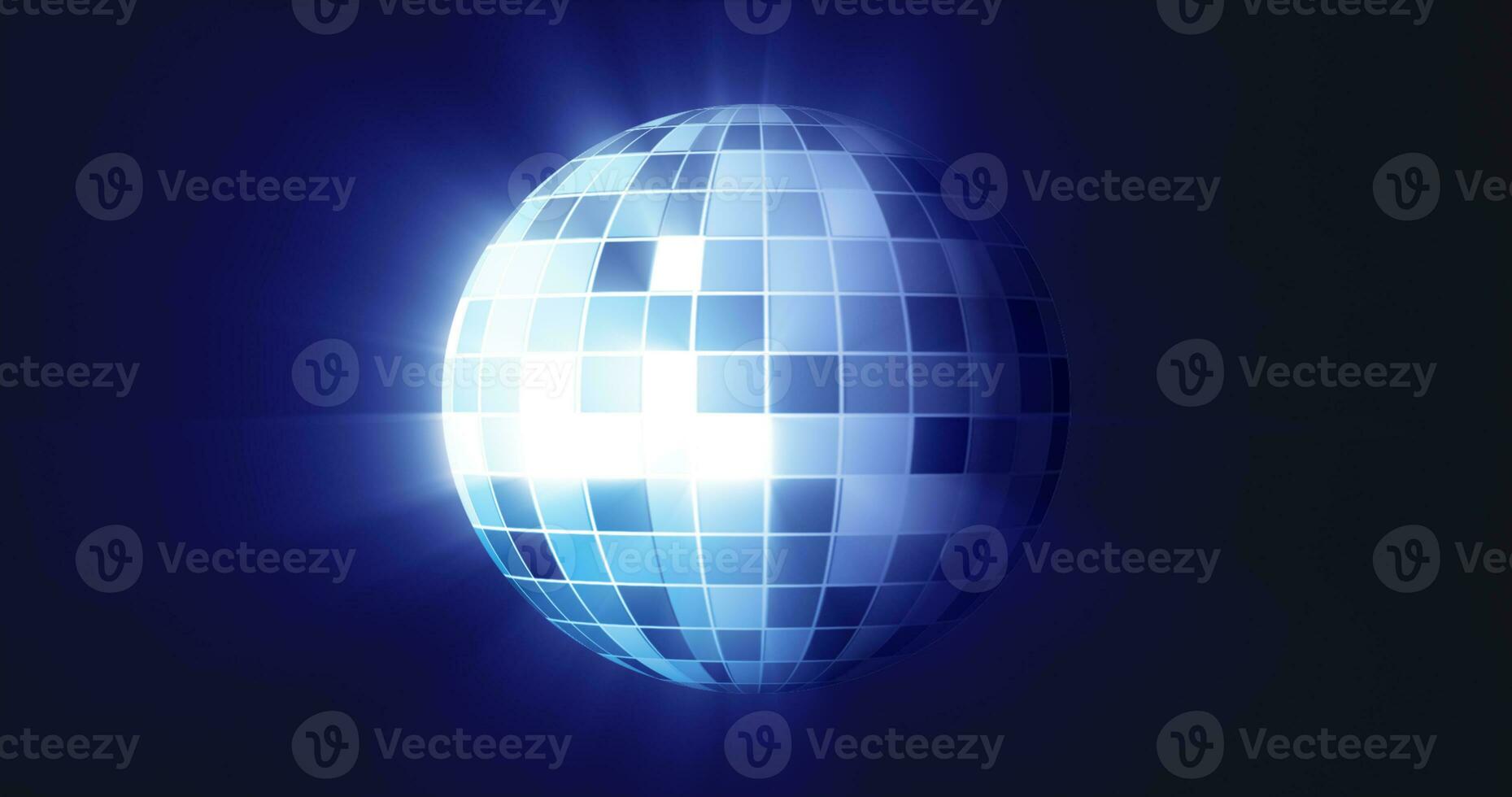 Abstract blue mirrored spinning round disco ball for discos and dances in nightclubs 80s, 90s luminous background photo