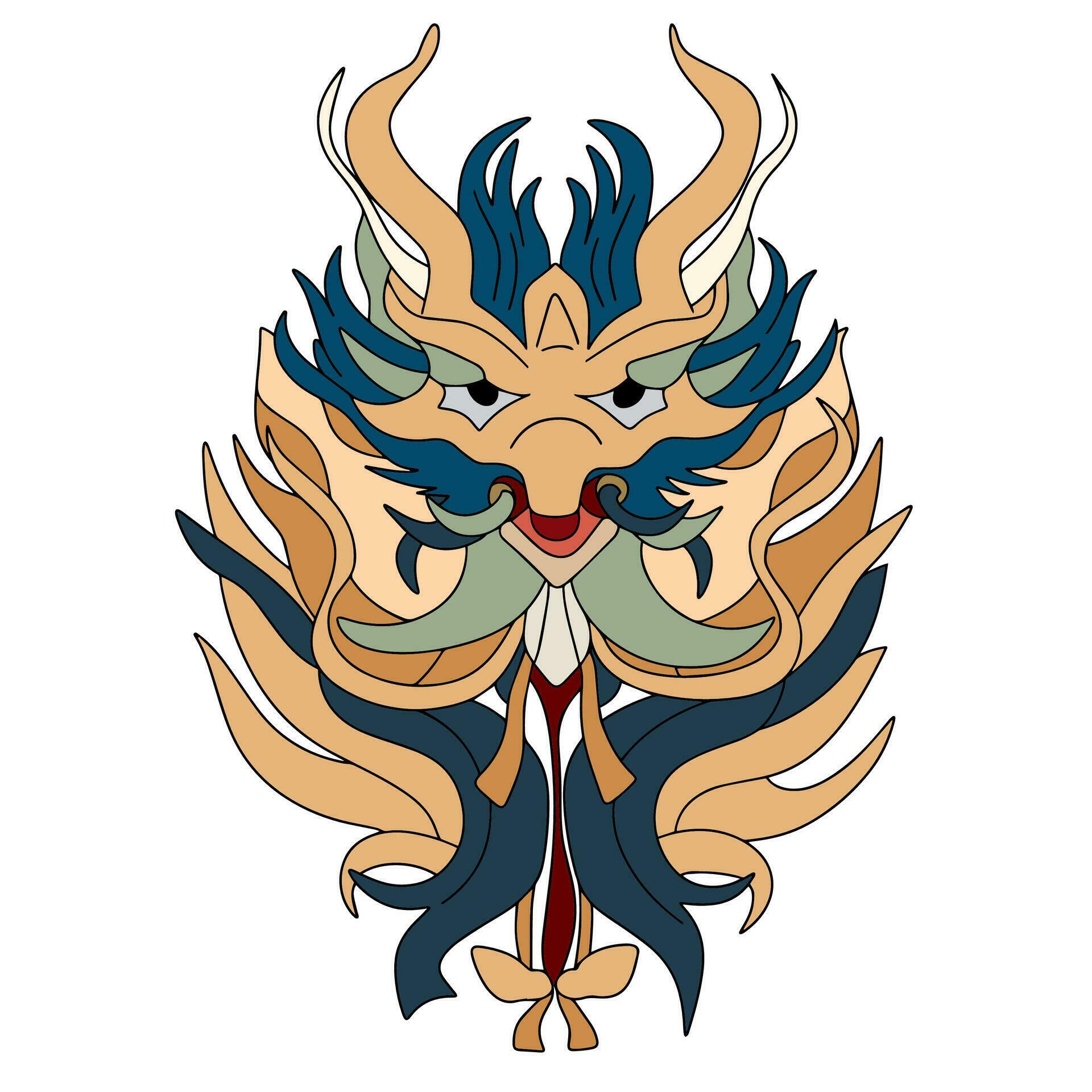Dragon head colored outline Hand drawn dragon face mask in doodle
