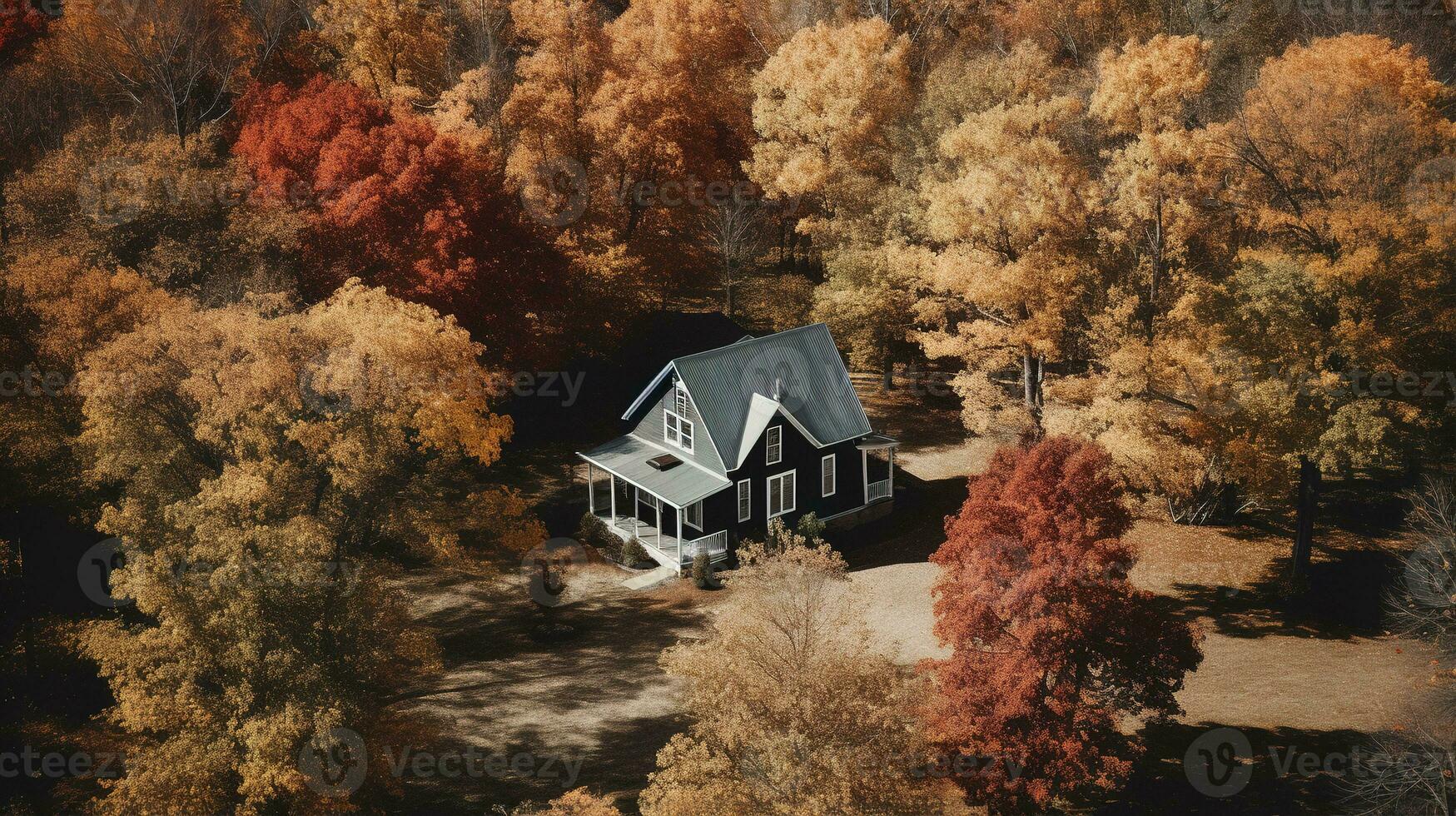 generativo ai, otoño vistoso bosque hermosa paisaje en hipster Clásico retro estilo, apagado neutral colores. foto