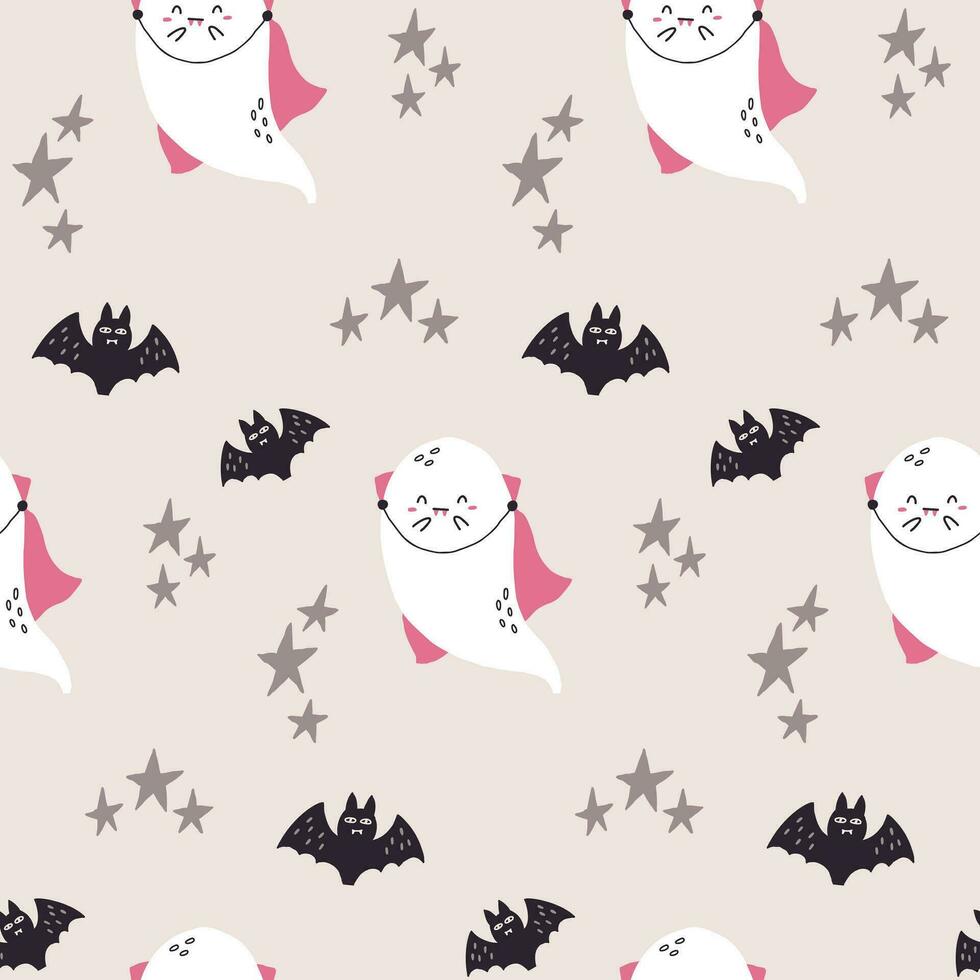 Seamless pattern ghost vampire with star and bat vector
