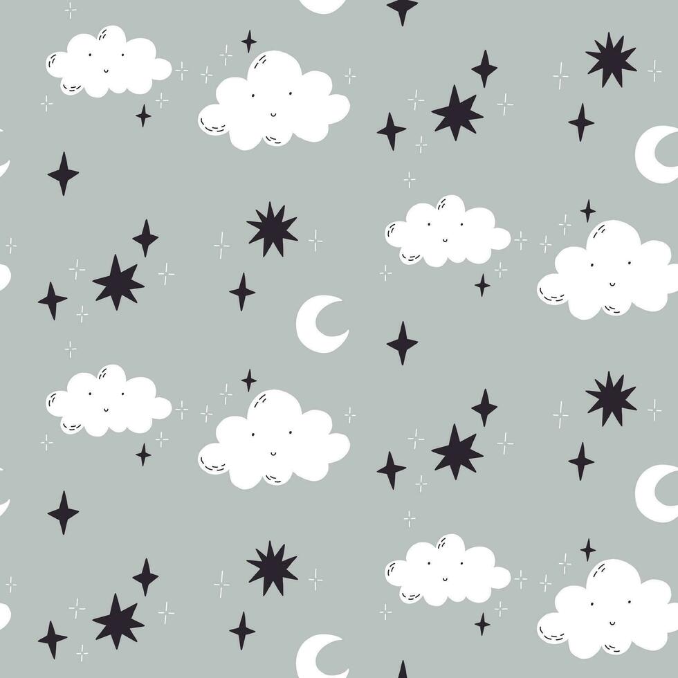 Seamless pattern childish cloud and star vector