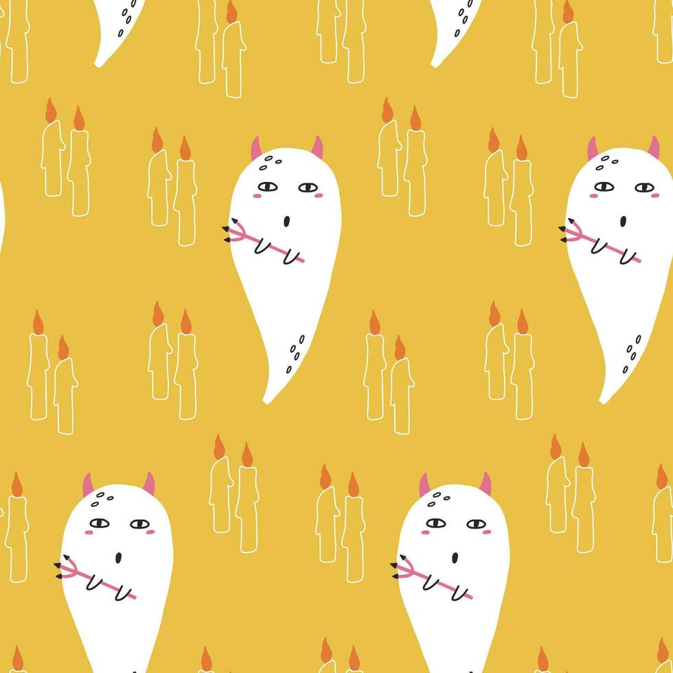 Seamless pattern devil ghost with candle vector