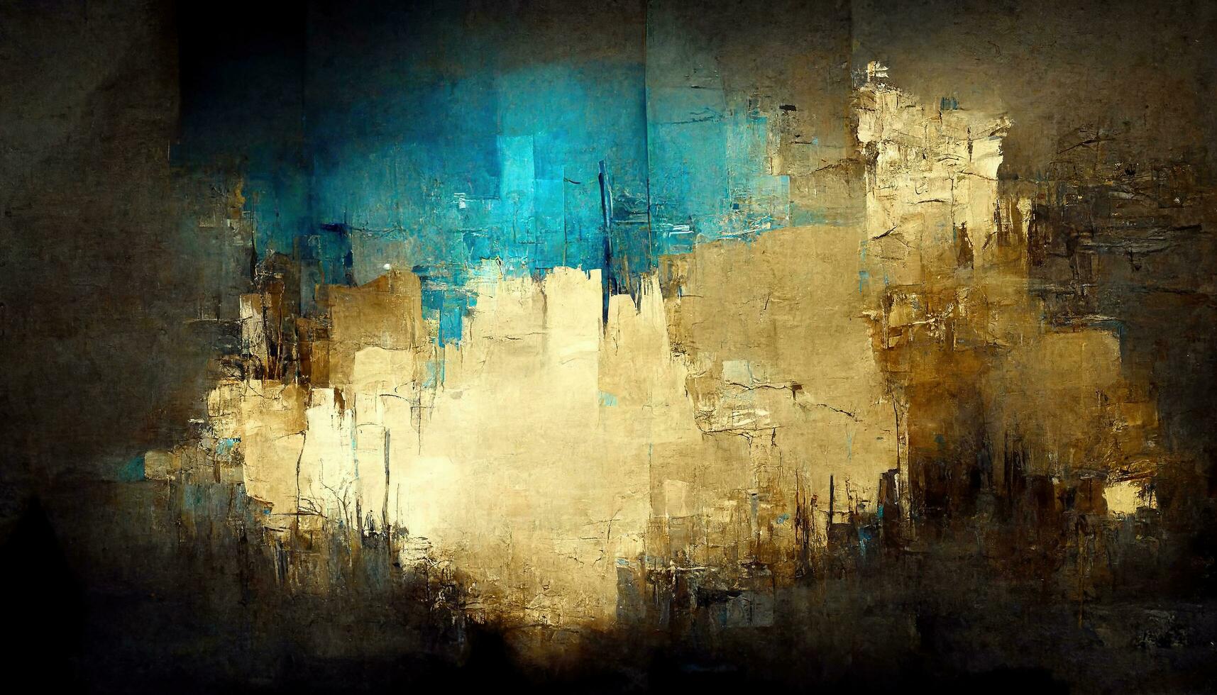 Generative AI, Blue, golden and black watercolor abstract painted background. Ink black street graffiti art on a textured paper vintage background, washes and brush strokes. photo