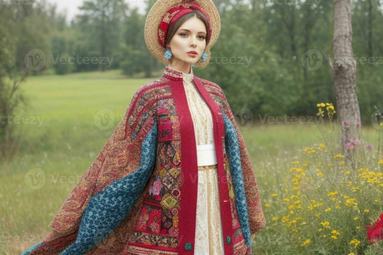 Portraits of fashionable beautiful women in traditional clothes photo