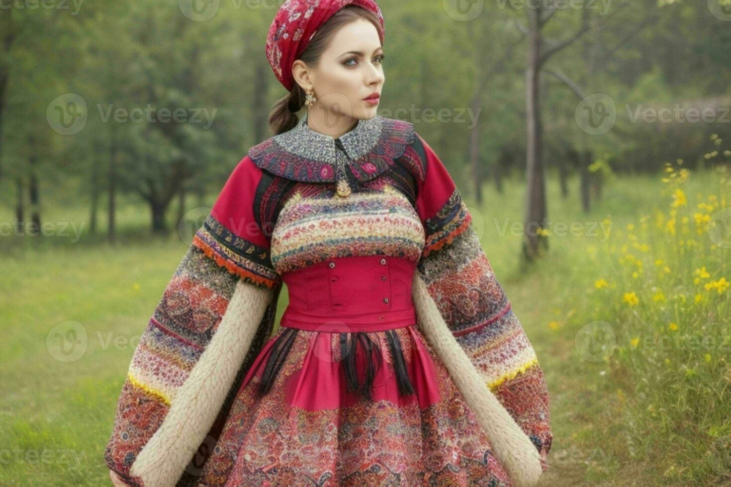 Portraits of fashionable beautiful women in traditional clothes photo