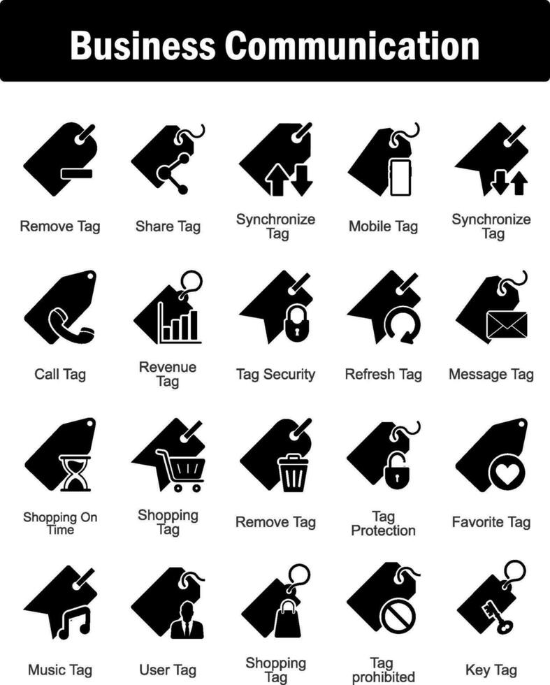A set of 20 business icons as remove tag, share tag, synchronize tag 28078143 Vector Art at Vecteezy