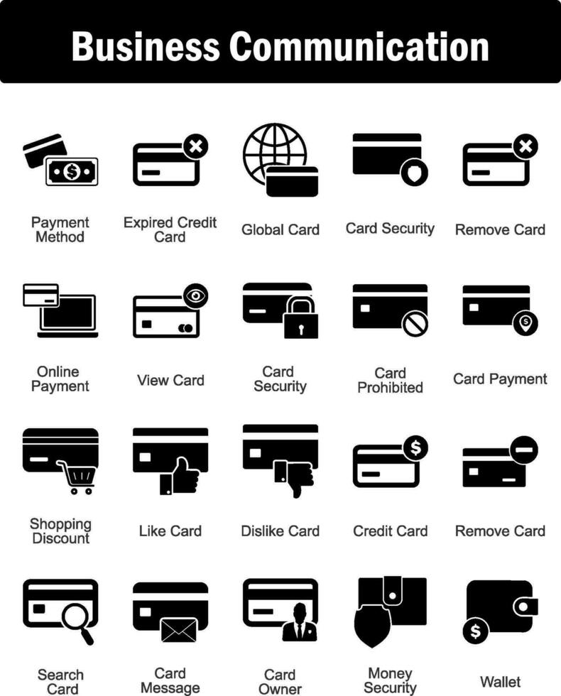 A set of 20 business icons as payment method, expired credit card, global card vector