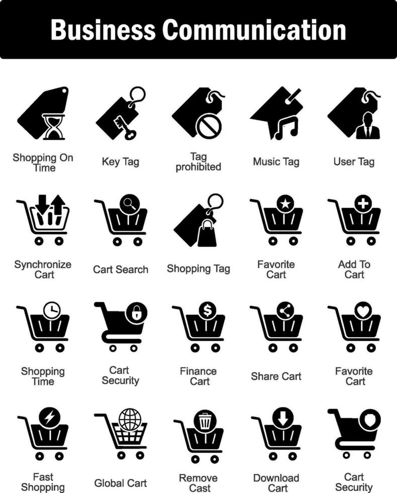 A set of 20 business icons as shopping on time, key tag, tag prohibited vector