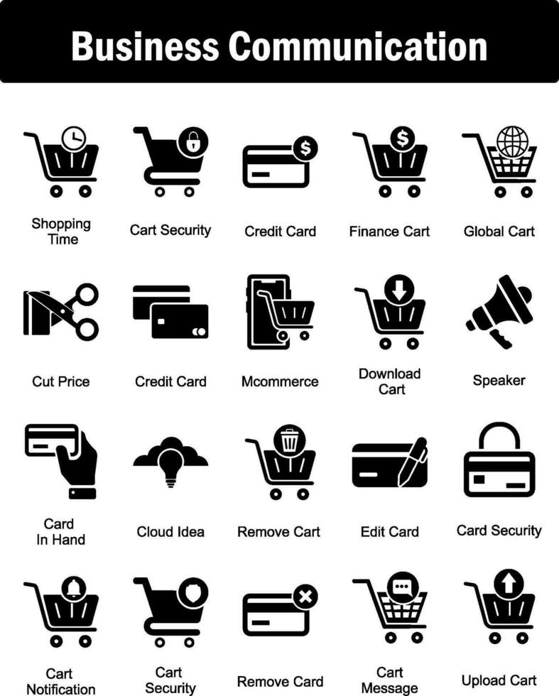 A set of 20 business icons as shopping time, cart security, credit card vector