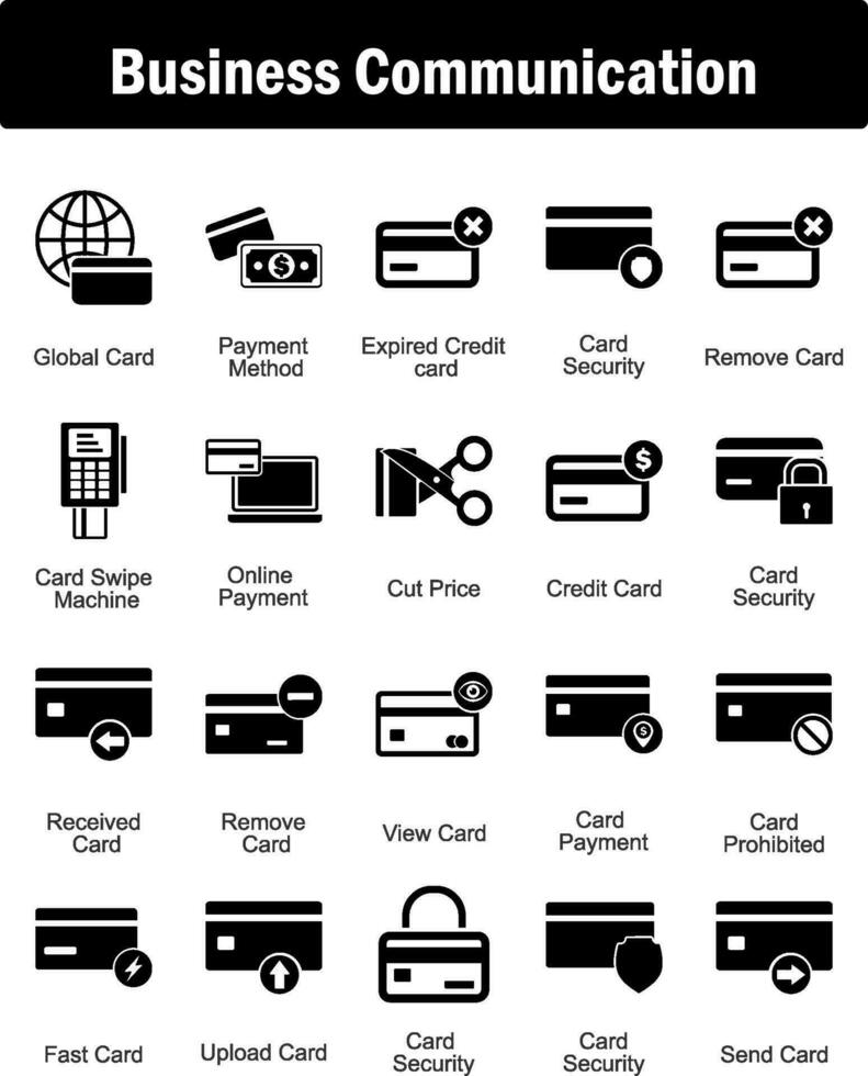 A set of 20 business icons as global card, payment method, expired credit card vector