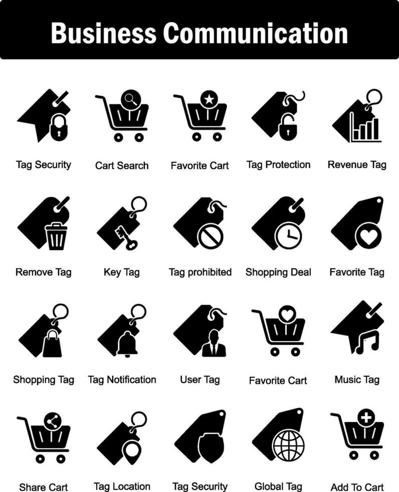 A set of 20 business icons as tag security, cart search, favorite cart vector