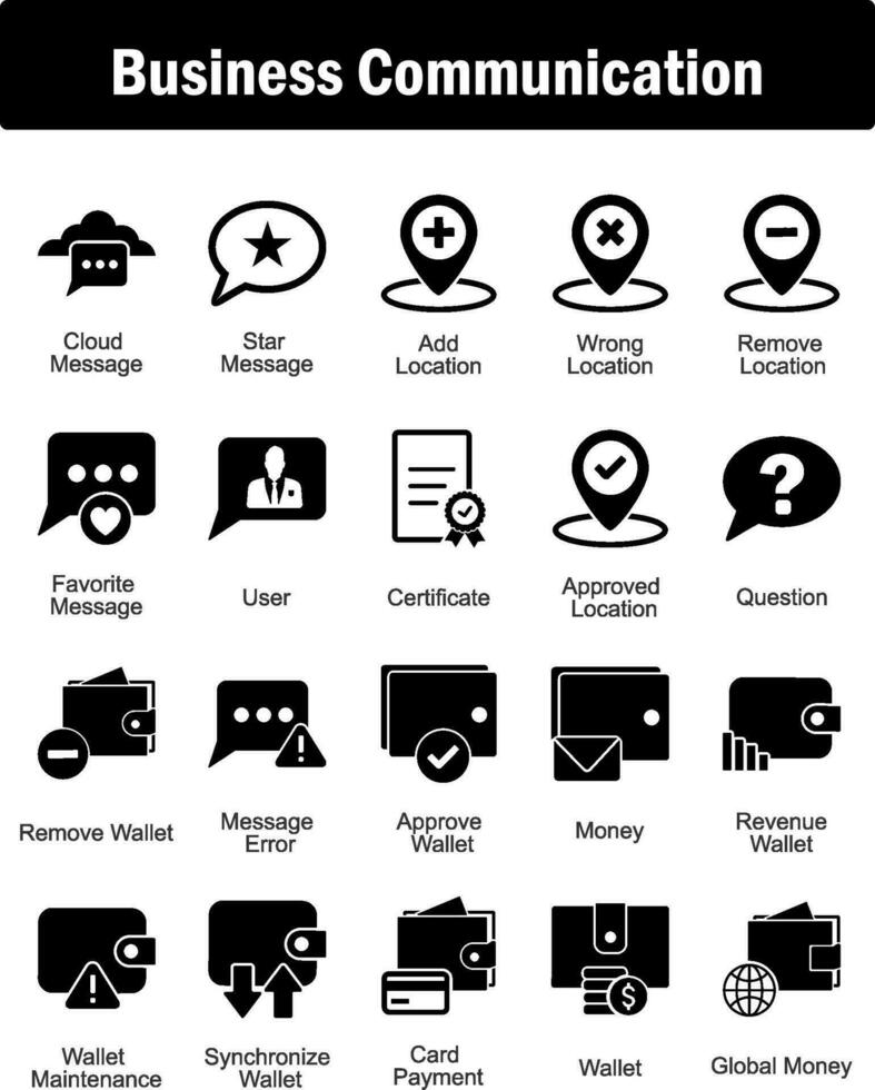 A set of 20 business icons as cloud message, star message, add location vector