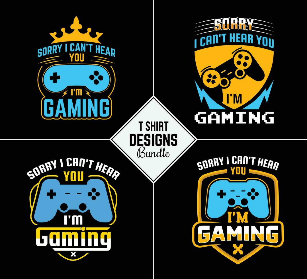Vintage gaming t shirt design bundle set with creative motivation quote and vector shape