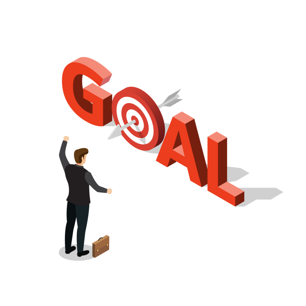 Businessman success target to goal. Isometric png