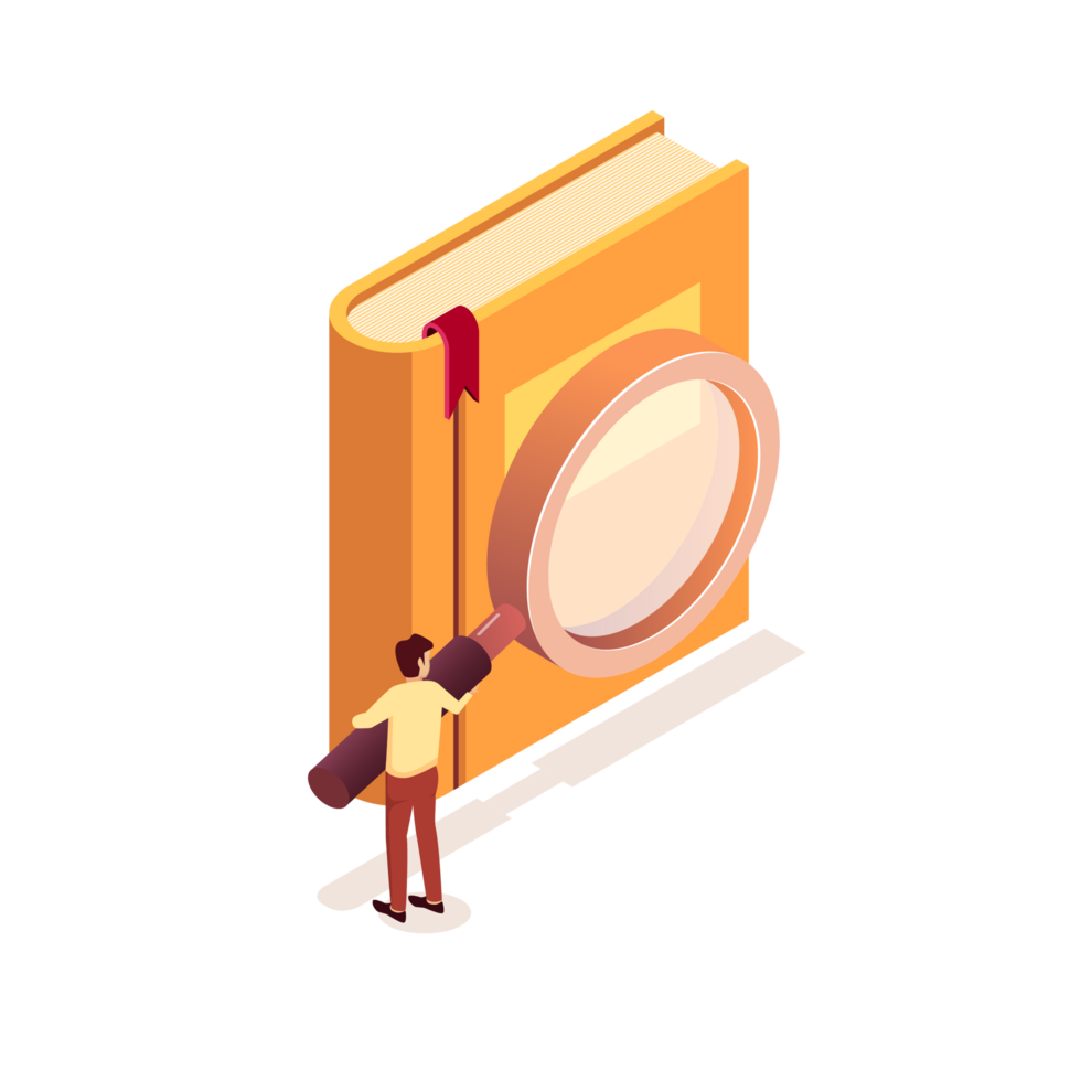 Book search magnifier. Isometric png