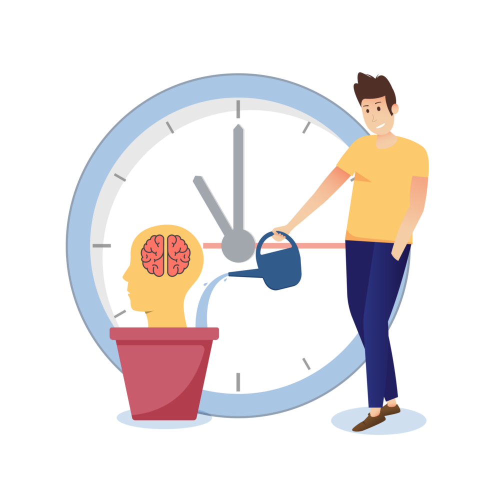 Man watering brain to grow and achieve career success, learning new skill or knowledge concept png