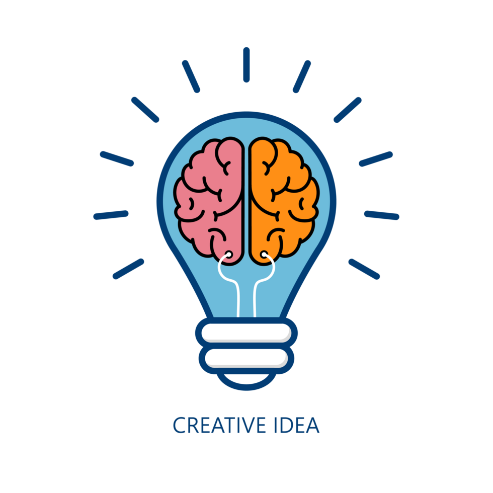 Creative idea Logo with brain in light bulb isolated on white background. png