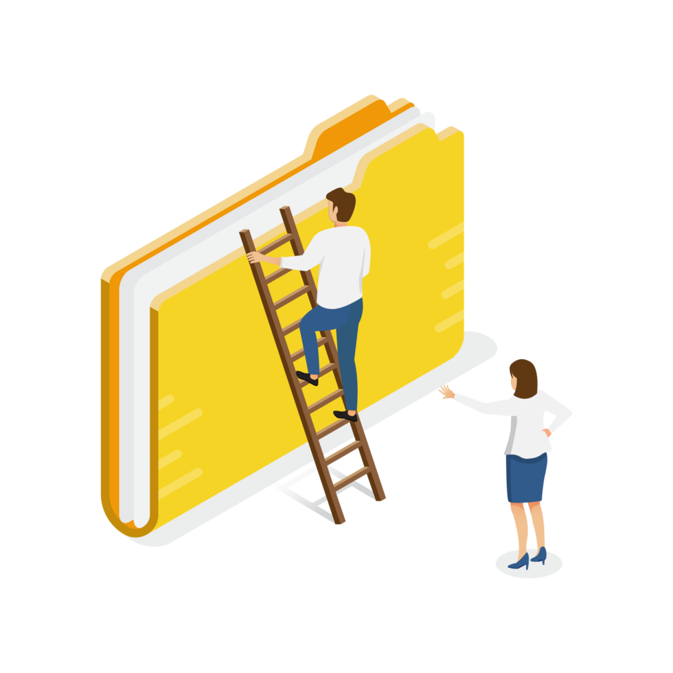 Businessman go get the documents data file. Isometric 28078380 PNG