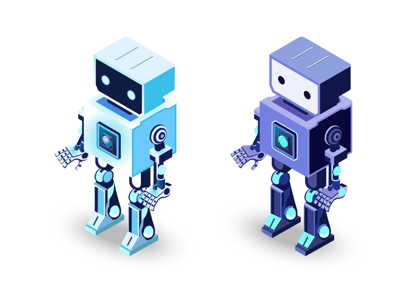 Isometric robots. Digital robotic machines. png