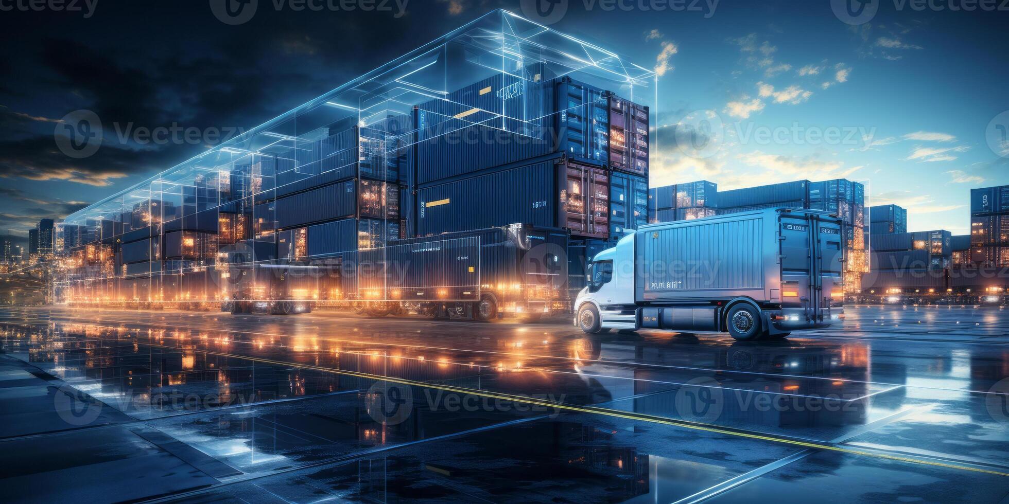 Logistics and transportation, Network distribution of Container Cargo. photo