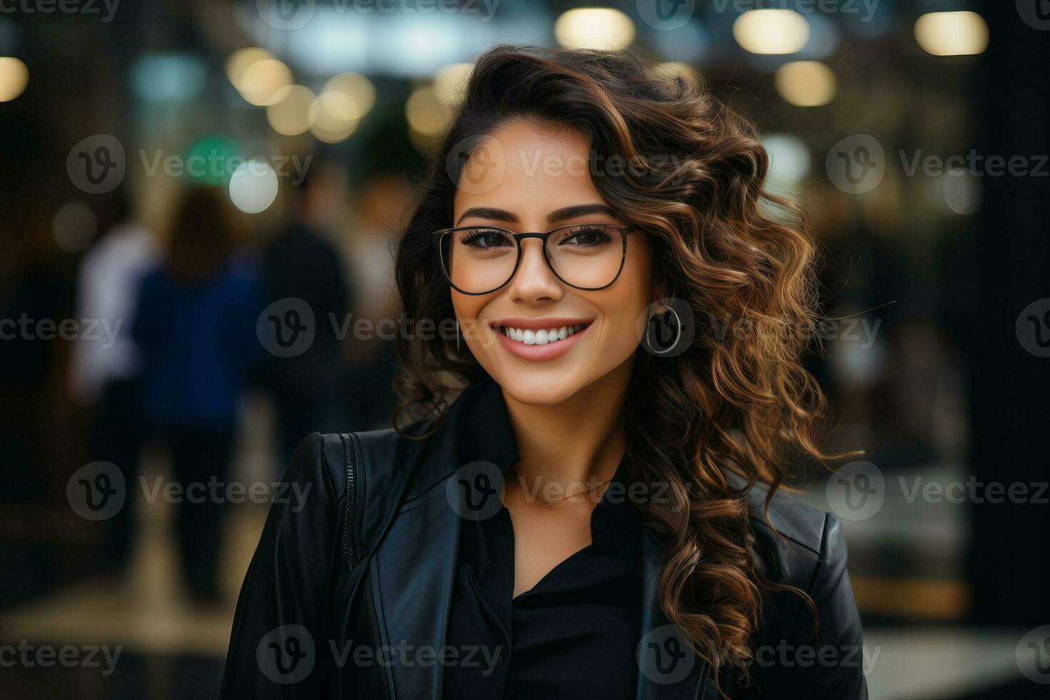 A handsome businesswoman in a suit and glasses. AI Generated photo