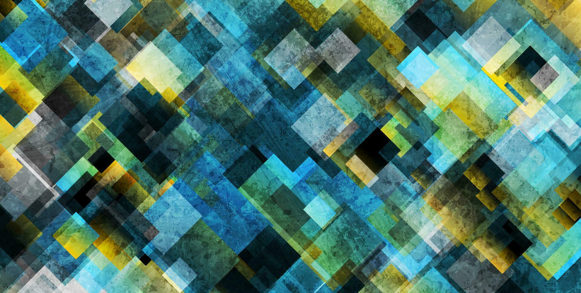 Colorful grunge squares abstract geometric mosaic background vector