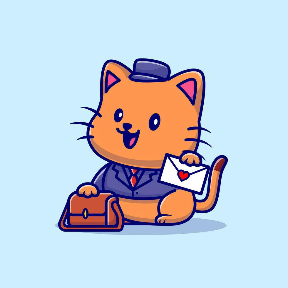 Cute Cat Postman Cartoon Vector Icon Illustration. Animal  Profession Icon Concept Isolated Premium Vector. Flat  Cartoon Style