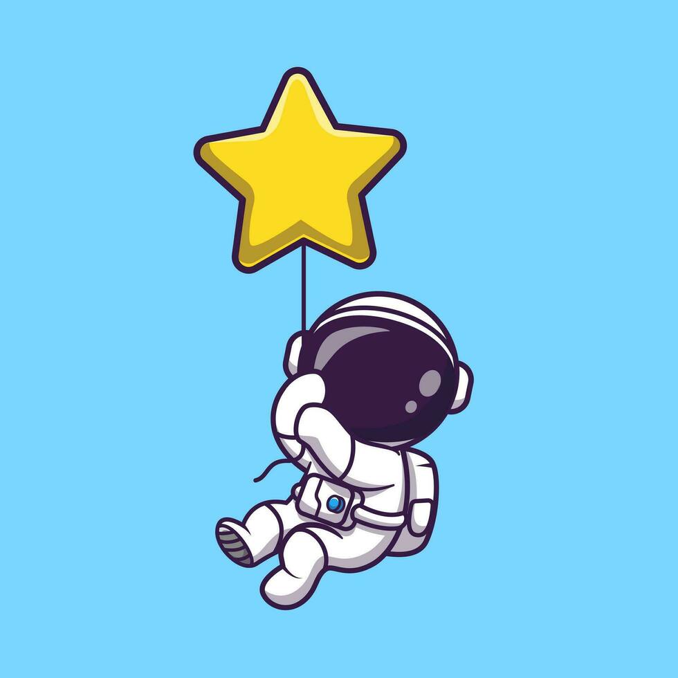 astronauta flotante con estrella globo dibujos animados vector icono ilustración. Ciencias tecnología icono concepto aislado prima vector. plano dibujos animados estilo