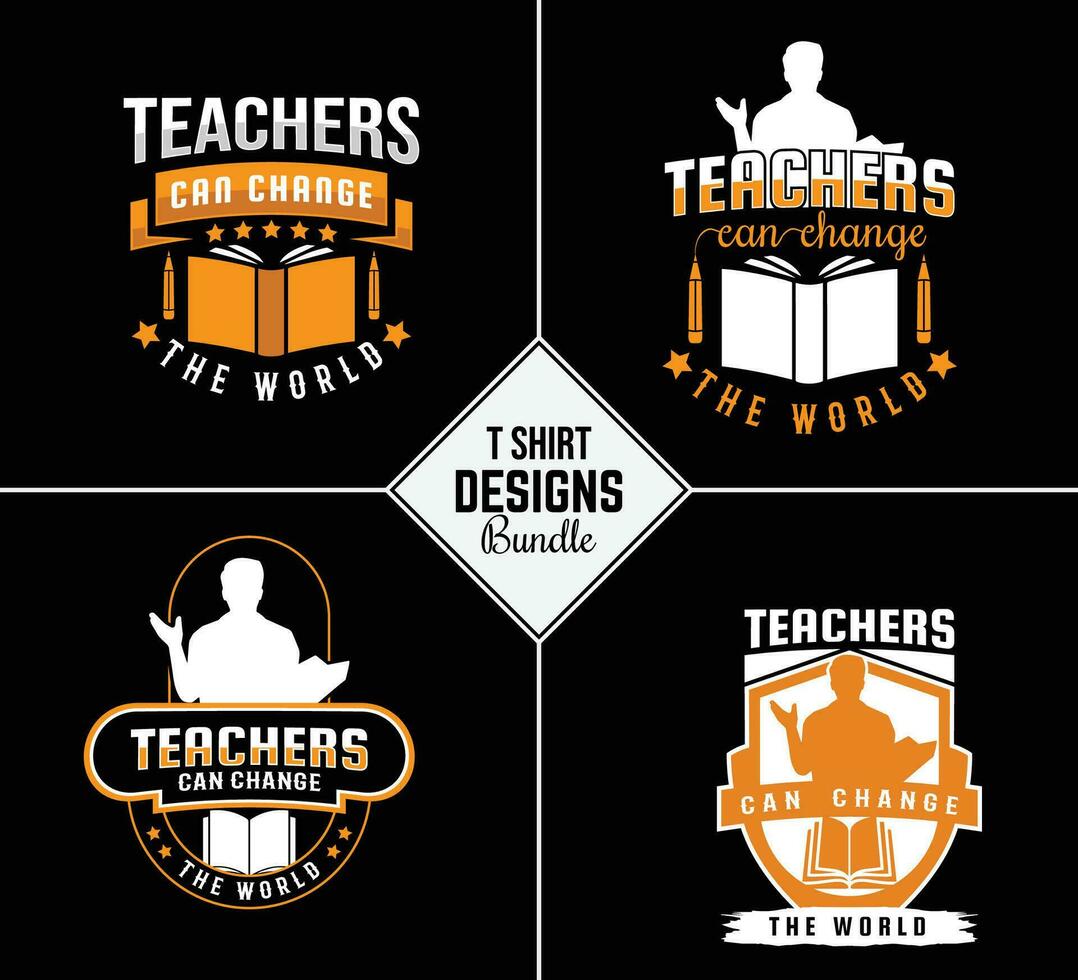 Vintage teacher t shirt design bundle with creative teacher day motivation quote and vector shape