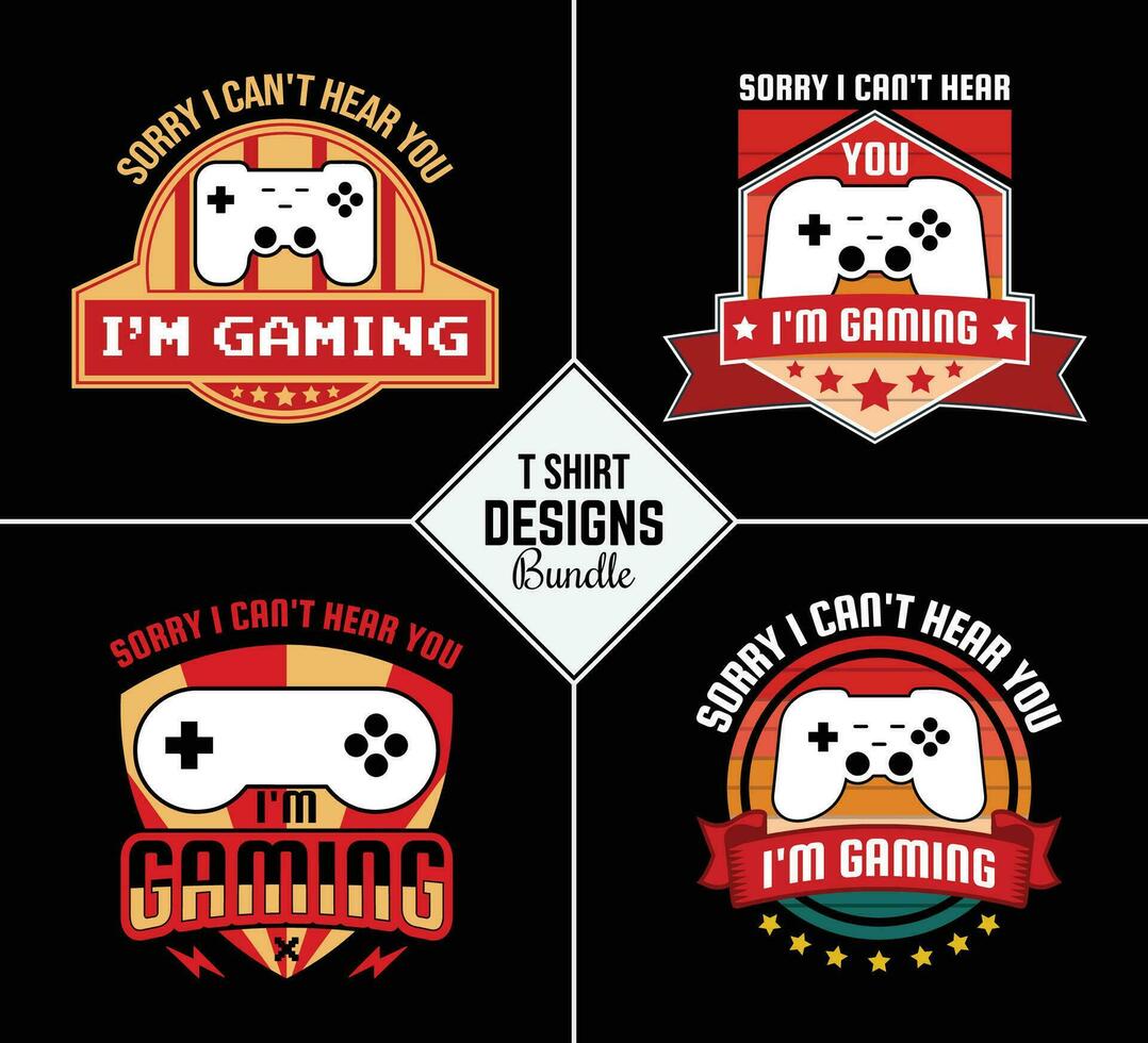 Vintage gaming t shirt design bundle set with creative motivation quote and vector shape