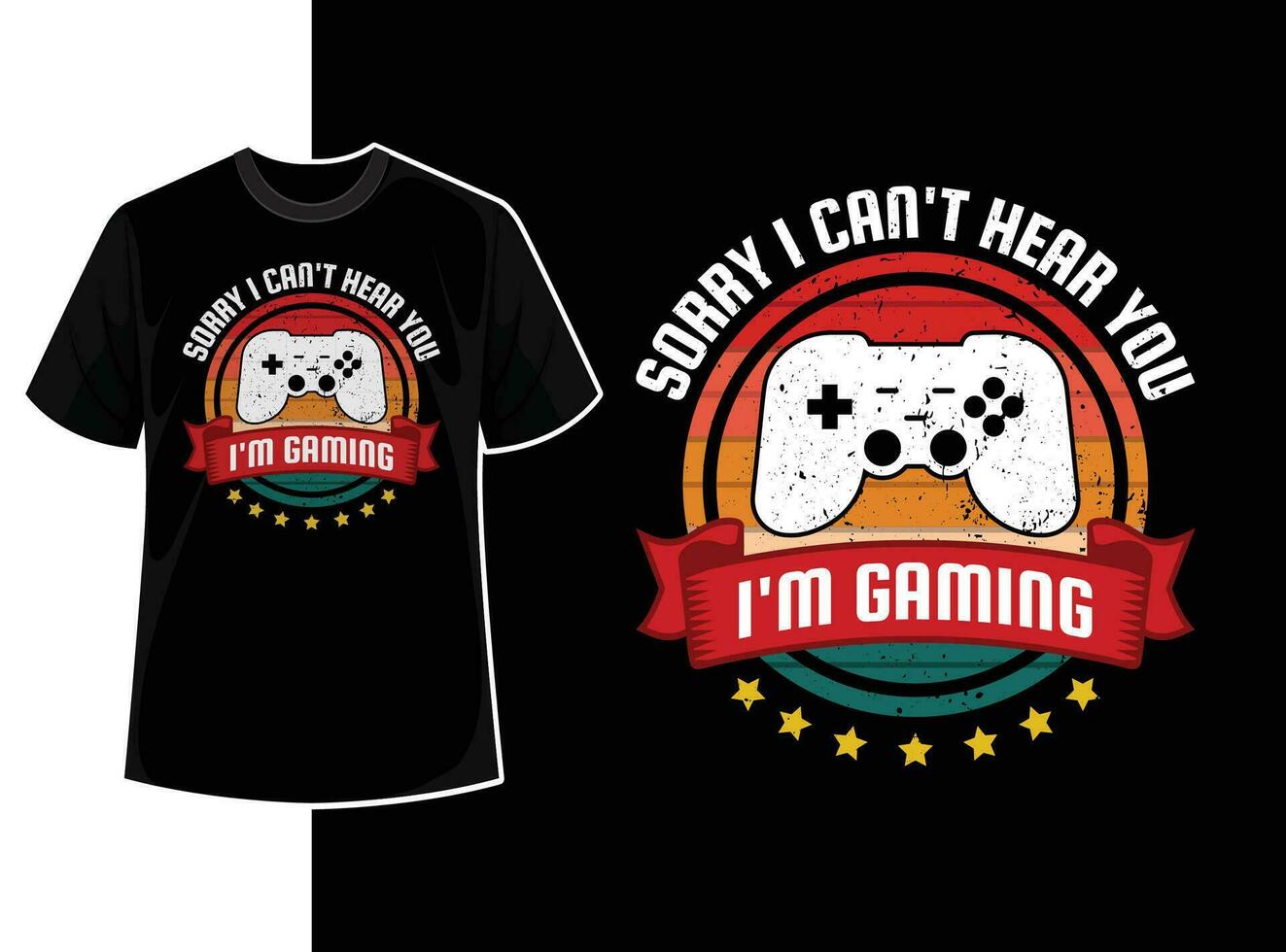 Vintage typography gaming t shirt template design with creative motivation quote and vector shape