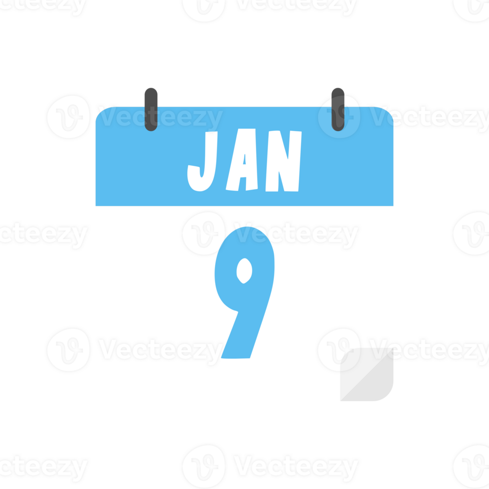 january 9th calendar icon on transparent background png